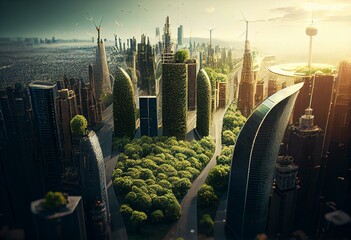 Sustainable urbanization with modern green tech. Meeting SDGs for better future. Generative AI