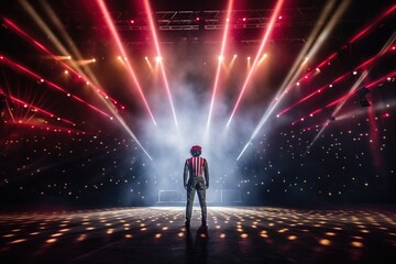 Fictional clown on stage under spotlights made with generative AI