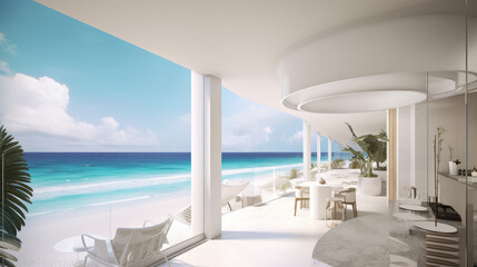 Obraz na płótnie Canvas Hotel on the beach in barbados in modern style, generative ai