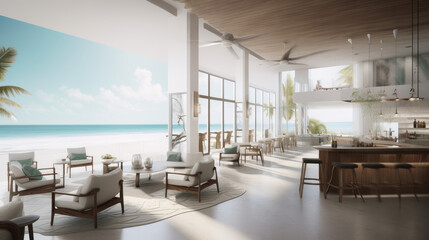 Fototapeta na wymiar Hotel on the beach in barbados in modern style, generative ai