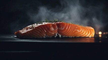 Salmon steak close up. Generative AI
