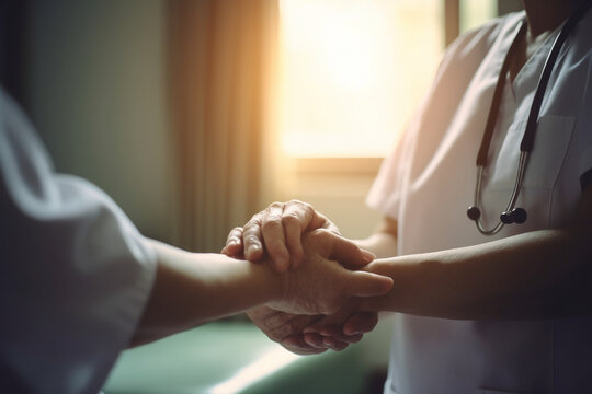 Picture of a doctor or nurse comforting a patient, World health day, bokeh Generative AI