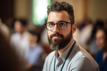 Obraz premium Picture of a medical professional conducting a mindfulness workshop, World health day, bokeh Generative AI