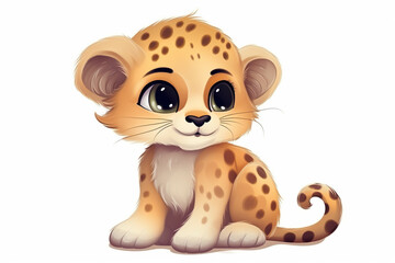 Baby cheetah cartoon character isolated on a white background Generative AI