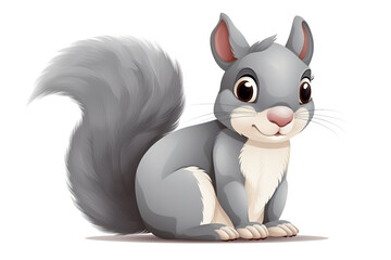 Cute little Gray cartoon character squirrel sitting isolated on a white background  Generative AI
