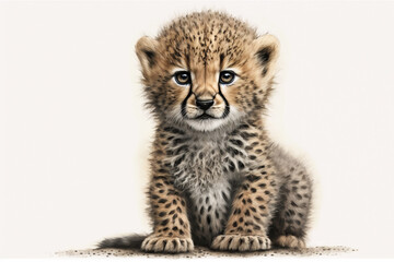 Baby cheetah sitting isolated on a white background Generative AI