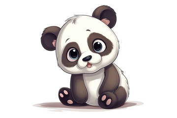 Cute little panda bear cartoon character with big eyes isolated on a white background  Generative AI