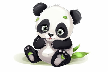 Fototapeta premium Cute little panda bear cartoon character with big eyes isolated on a white background Generative AI