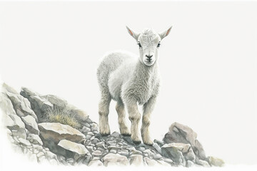Cute little mountain goat standing on a Rocky Mountain isolated on a white background Generative AI