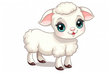 Cute little lamb cartoon character isolated on a white background  Generative AI