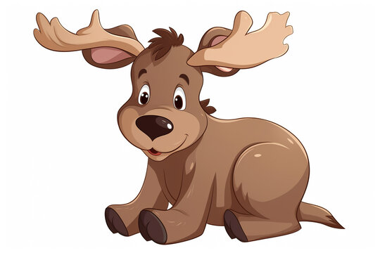 cute little moose cartoon character isolated on white background Generative AI