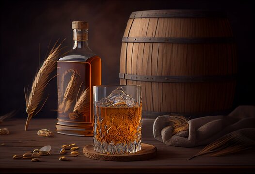 An Alcoholic Drink Made From Grains Such As Barley, Rye Or Wheat, And Aged In Oak Barrels. Commonly Enjoyed Neat Or With Ice. Generative AI