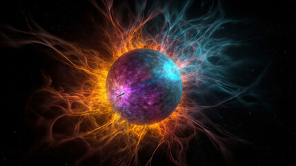 Fototapeta na wymiar fireworks in the night, neutron star exploding with a vibrant colors, generative ai