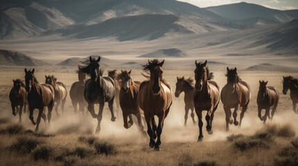 Group of majestatic and graceful horses, generative ai