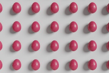 Magenta eggs on a white background. Easter holiday concept illustration. Trendy magenta color flat lay background. 3d render illustration
