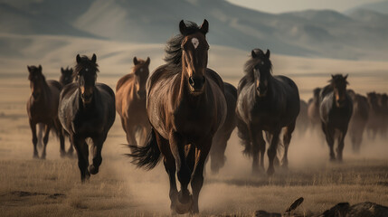 Group of majestatic and graceful horses, generative ai
