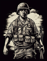 Obraz premium American Soldier, Graphic Design, Logo, T Shirt, Resource. Generative AI