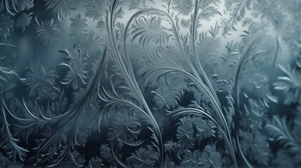 Beautiful frosted glass texture, glass winwow in winter, generative ai
