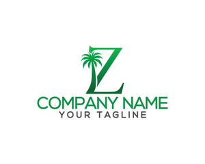 Letter Z with coconut and palm tree  logo design. Summer and beach tree unique vector illustration.