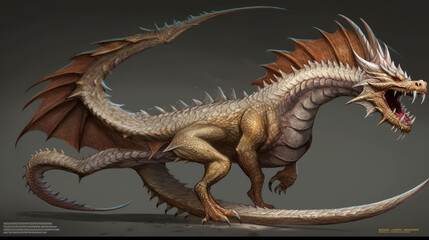 Fototapeta premium Creature concept art dragon in full body design, generative ai