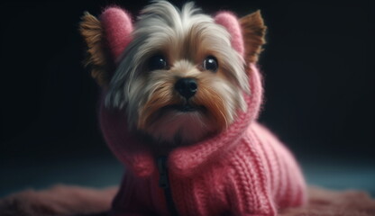 Fototapeta premium A cute dog wearing a pink sweater. Created by Generative Ai.