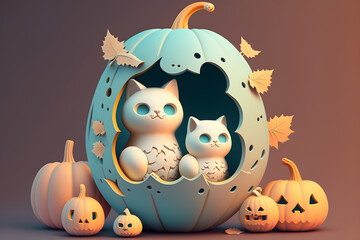 3d halloween illustration cute pumpkin spooky happy realistic background created with generative AI