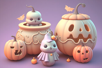 3d halloween illustration cute pumpkin spooky happy realistic background created with generative AI