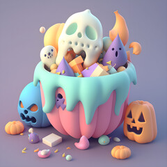 3d halloween illustration cute pumpkin spooky happy realistic background created with generative AI