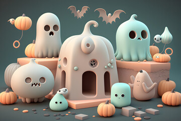 3d halloween illustration cute pumpkin spooky happy realistic background created with generative AI
