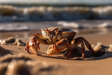 Crab On The Sea Beach, Sunny Day, Made Using Generative Ai