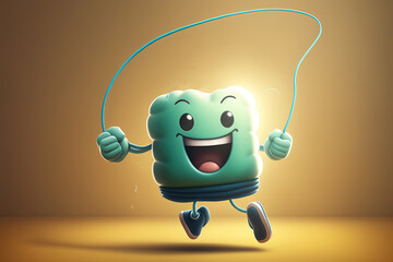 Cartoon Character Jumping Rope to stay fit. - obrazy, fototapety, plakaty