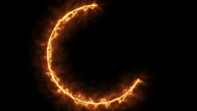 burning fire circle frame on black background