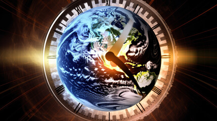 earth globe and fire, time visualisation of earth and time, generative ai