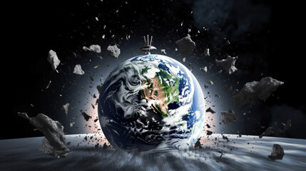 Naklejka premium earth globe and fire, time visualisation of earth and time, generative ai