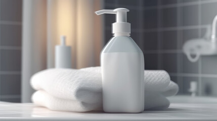 Fototapeta na wymiar Liquid soap battle with towels, generative ai