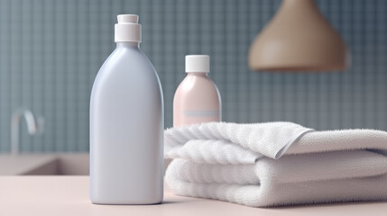 Obraz na płótnie Canvas Liquid soap battle with towels, generative ai