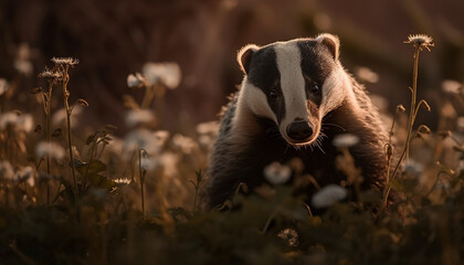 Badger in wildflowers Generative AI