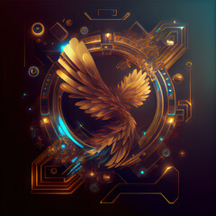 abstract render of a bird . surreal animal gold abstraction. Generative AI 