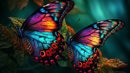 butterfly on the flower, magical butterfly with a lot of colors, generative ai