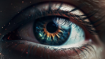 Fototapeta premium Eye look like nebula, space in eye, closeup, generative ai