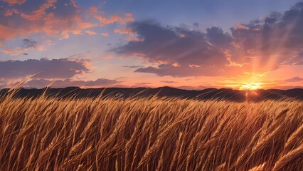 Fototapeta na wymiar Beautiful Sunset on a Wheat Field