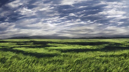 Fototapeta na wymiar Serene Panoramic Landscape of a Grass Field