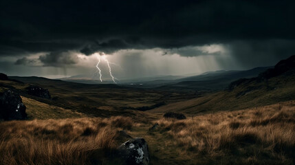 Storm over the landscape. Created using generative AI.