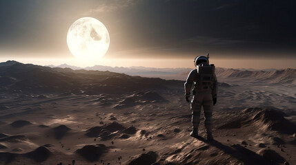 Person watching the moon in space. Created using generative AI.