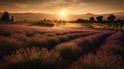 Lavender field at sunset