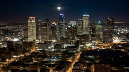 Skyscrapers in night city. Created using generative AI.