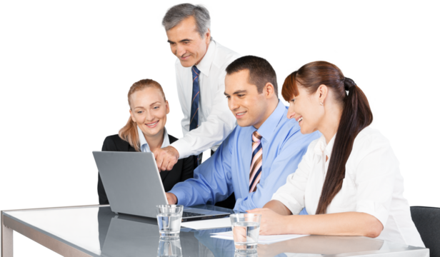 Successful business team working with laptop