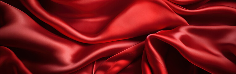 Naklejka na ściany i meble Red silk satin. Soft folds. Fabric. Bright luxury background. Generative AI.