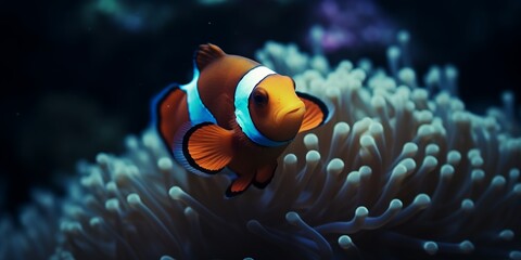 Fototapeta na wymiar Fish. Animals of the underwater marine world. Ecosystem. Multi Colored tropical fish. Life in a coral reef. Underwater panorama with coral reefs and fishes. Generative AI