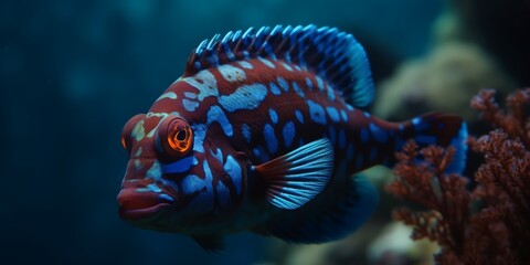 Fish. Animals of the underwater marine world. Ecosystem. Multi Colored tropical fish. Life in a coral reef. Underwater panorama with coral reefs and fishes. Generative AI